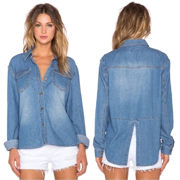 MINKPINK Blue Skies Chambray Denim Shirt XS - Picture 1 of 4